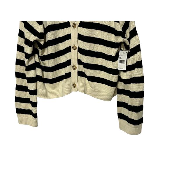 VELVET GRAHAM SPENCER WMNS LARGE ELODIE STRIPE CARDIGAN SWEATER BLACK CREAM NEW - Picture 9 of 14